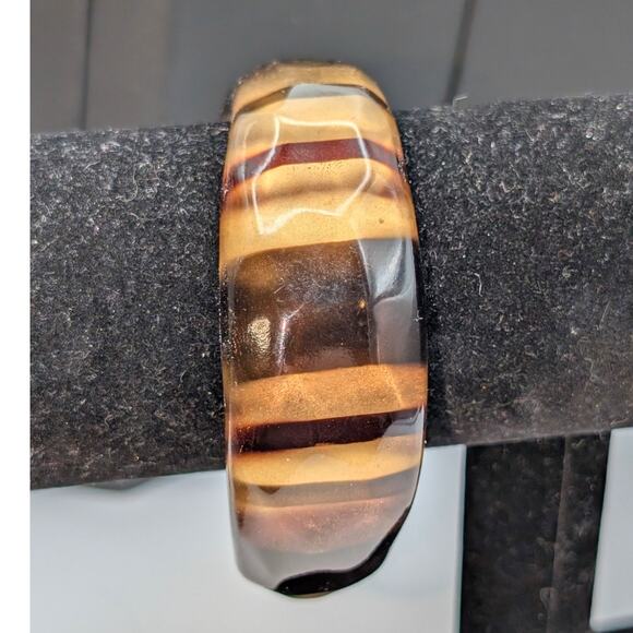 Vintage Tortoise Stripe Lucite Bangle Bracelet - Picture 1 of 8